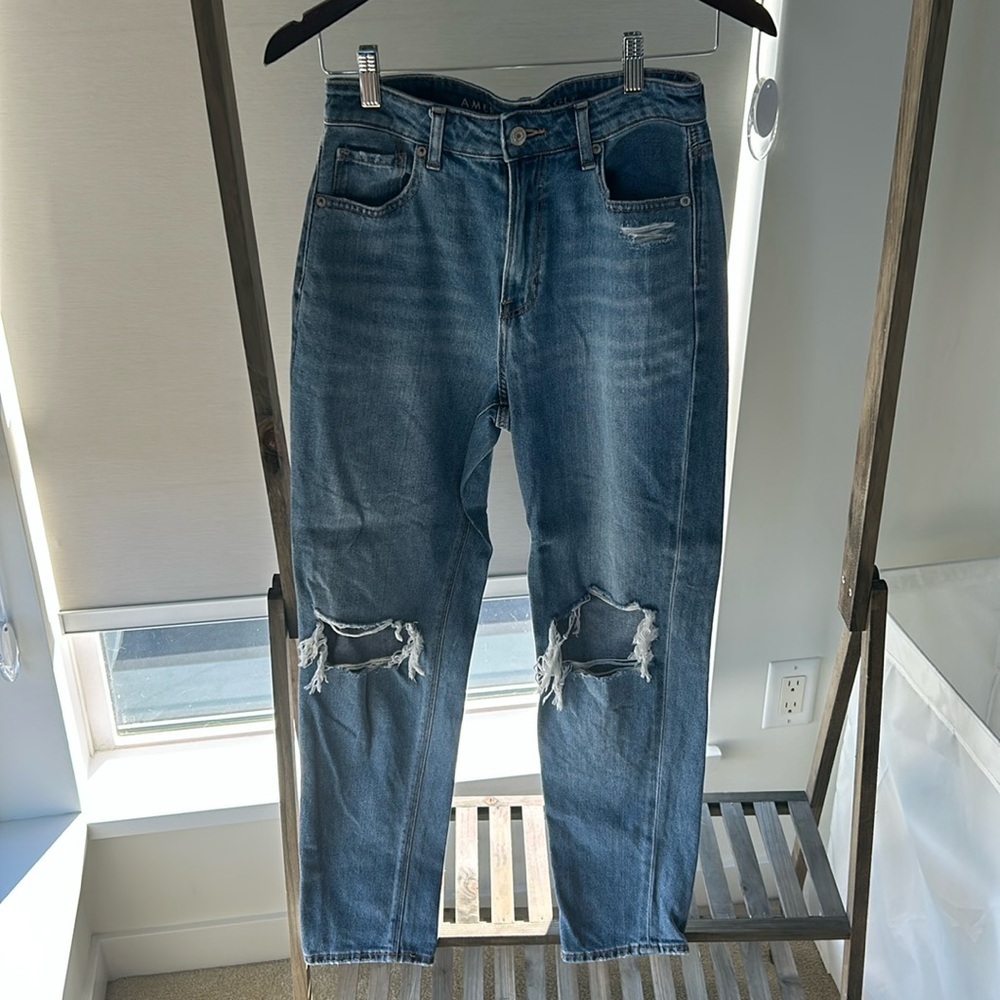 American Eagle Outfitters Light Blue Ripped Straight Leg Jeans​